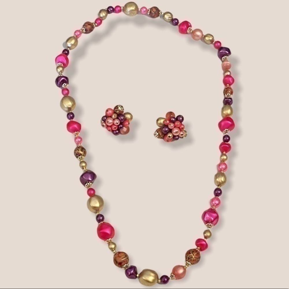 Vintage Japan Necklace and Clip Earrings